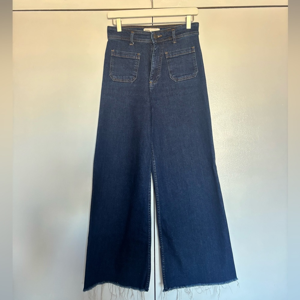 ZARA Women's Marine Wide-Leg Blue Jeans